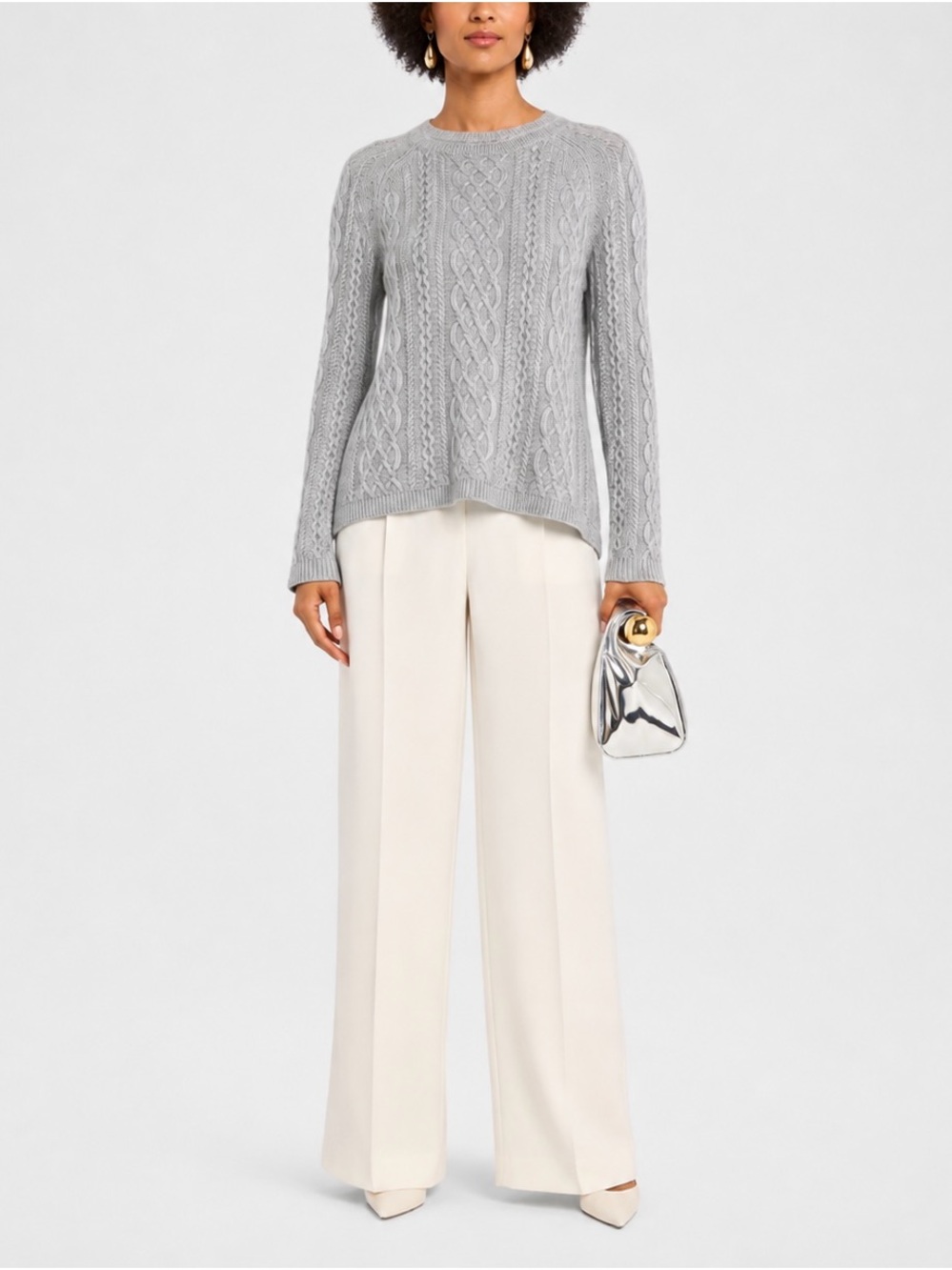 Neiman Marcus 100% Cashmere Collection S Wool Sweater Gray Fall Luxury Coastal